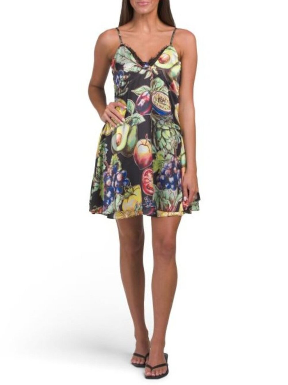 US TOGETHER Lace Trim Satin Printed Mini Dress